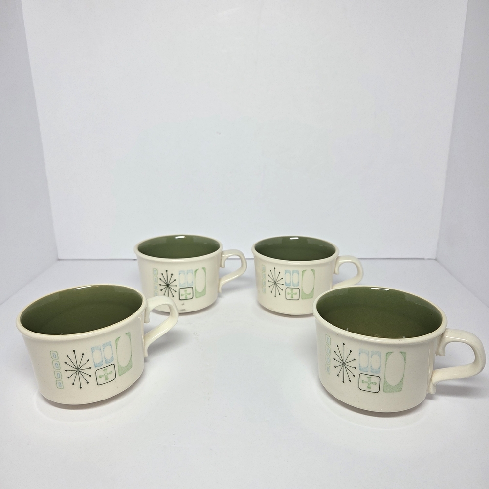 Atomic‎ Starburst Pattern MCM Set Of 4 Coffee Or Tea Cups 1960s